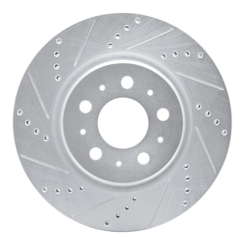Tesla Model 3 Brake Rotor (1) - Front Left - R1 Concepts - Drilled & Slotted - Silver - `17-`25